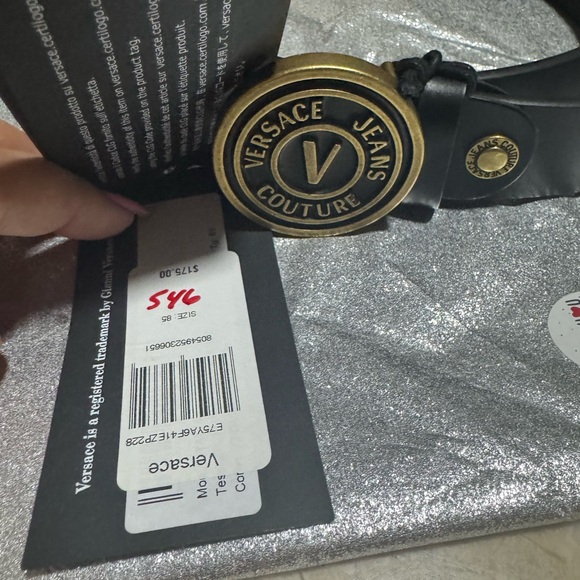 NWT Versace Brushed Brass Plaque Buckle Genuine Leather Made in Italy Belt main image 10